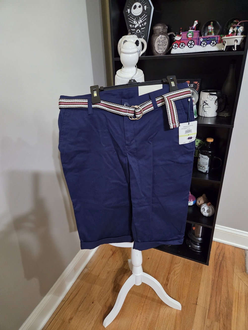 Rafaella Navy Capri Pants with Striped Belt